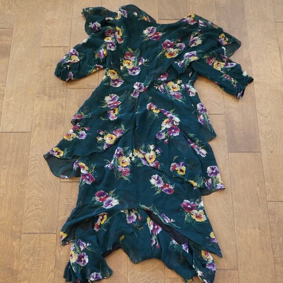 VTG Holly Harp Ruffled Tiered Floral Midi Layered Dress Green Womens Size Small‎ - Picture 6 of 7